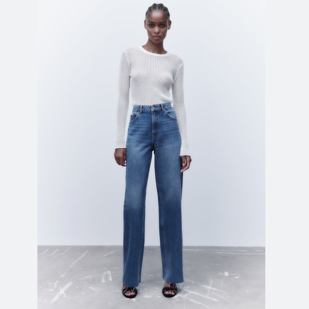 Zara The Wide Leg Full Length Jeans - US size 4 - Blue 0/7223/042/400, NWT